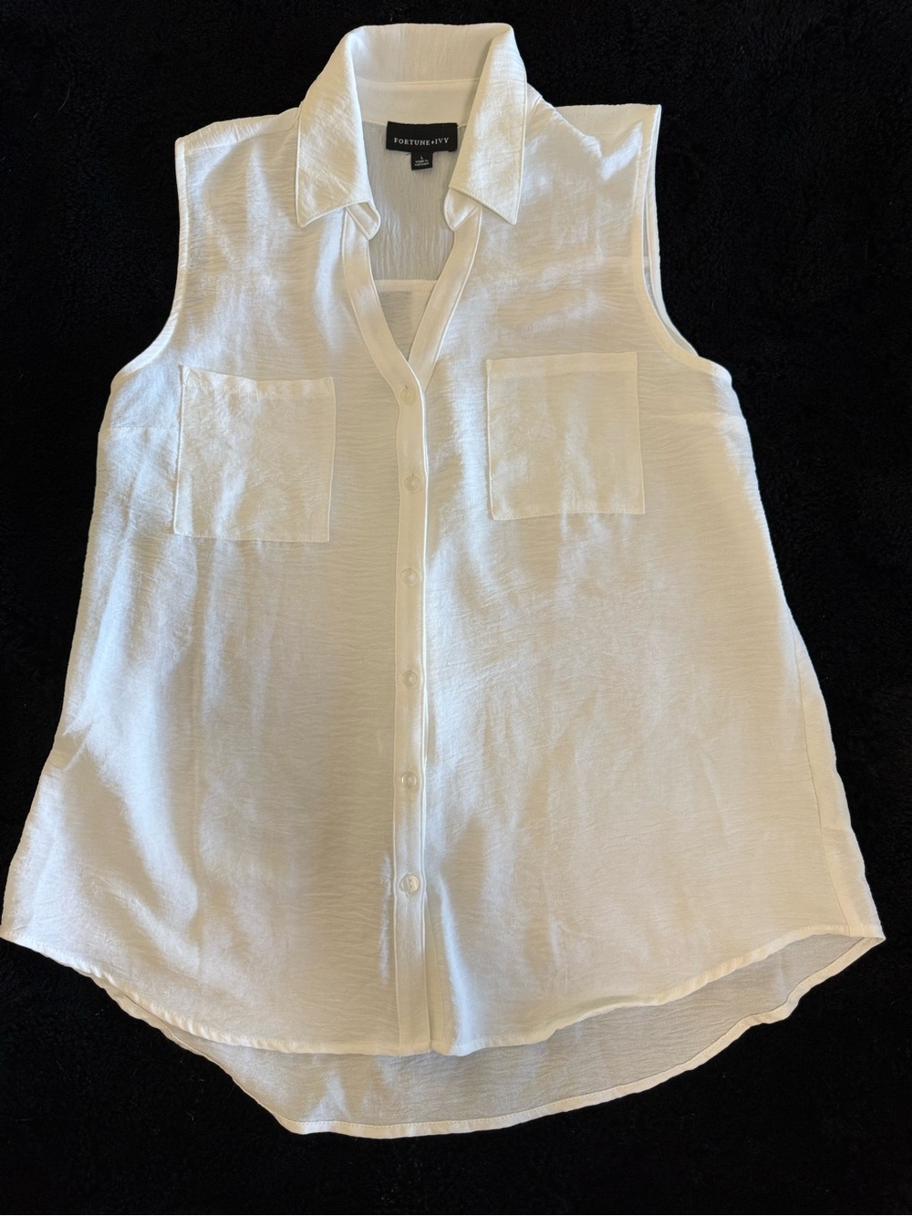 White Sleeveless Button-Front Shirt